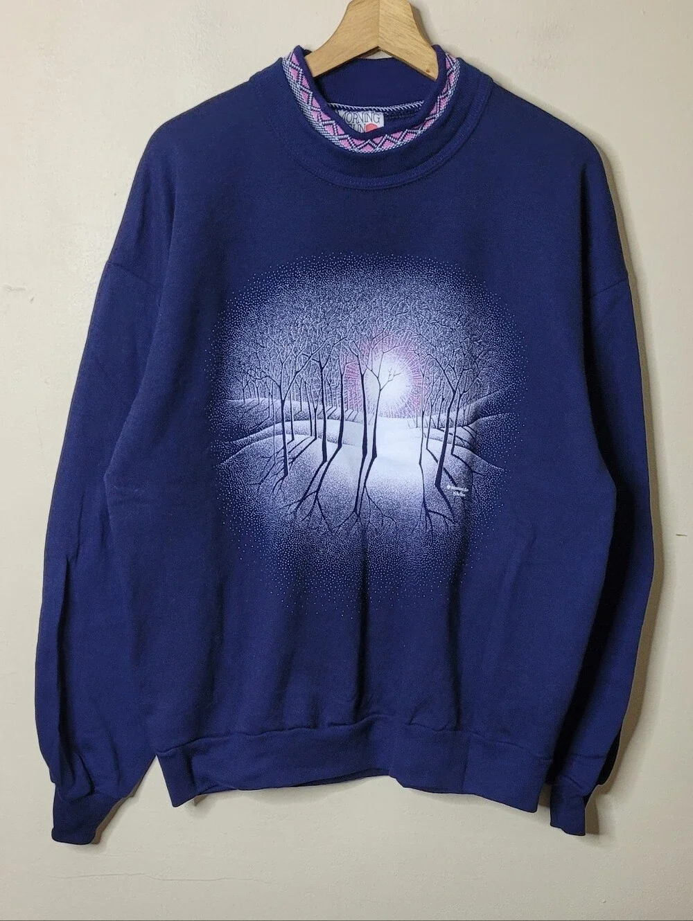 Vintage Morning Sun Snowy Trees Sweatshirt Large - Picture 2 of 9